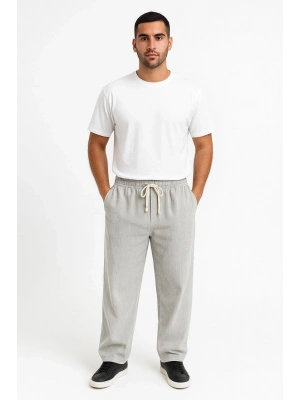 Erkek Fitilli Kadife Cepli Buggy Pantolon Oversize Rahat Kalıp - Gri