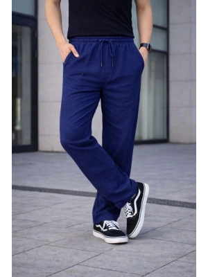 Erkek Keten Cepli Çıma Dikişli jogger Buggy Pantalon Rahat kalıp - Lacivert