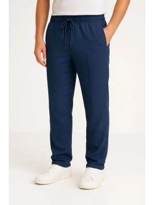 Erkek Keten Pantolon – Cepli, Beli Lastikli ve Bağcıklı, Nefes Alan Rahat Kalıp, Yazlık ve Baharlık Günlük Giyim, Şık & Konforlu Boru Paça Model - Lacivert