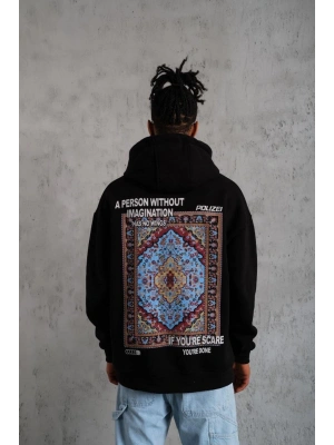 Erkek Kilim Desen Kapüşonlu - Siyah