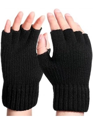Erkek Kısa Parmaksız Triko Eldiven - Siyah