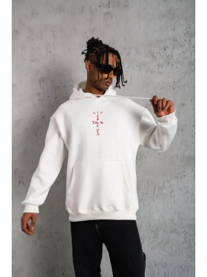 Erkek Kordonlu Arka Maske Kordon Saçlı Kapüşonlu - Beyaz