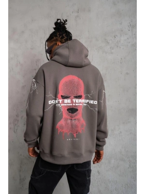 Erkek Maske Baskılı Kapüşonlu Sweat - Gri