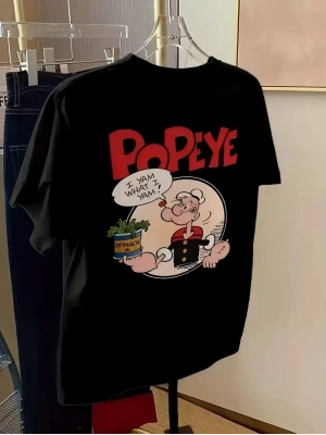 Erkek Oversize Tişörtü  Popeye the Sailor Retro Vintage Ispanak | Hediye olarak idealdir, farklı boyutları mevcuttur. - Siyah
