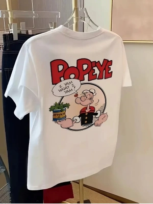 Erkek Oversize Tişörtü  Popeye the Sailor Retro Vintage Ispanak | Hediye olarak idealdir, farklı boyutları mevcuttur. - Beyaz