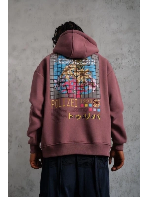 Erkek Patel Six Baskılı Kapüşonlu Sweat - Gül Kurusu