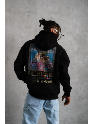 Erkek Patel Six Baskılı Kapüşonlu Sweat - Siyah