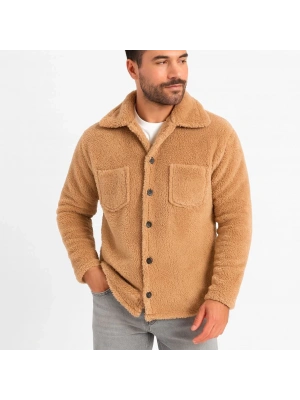 Erkek Pelüş Polar Hırka Gömlek – Yakalı, İlik Düğmeli, Göğüs Cepli, Yumuşak Dokulu Kışlık Regular Fit Rahat Günlük Model - Açık Kahve