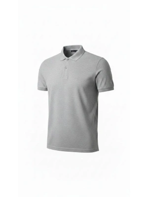 Erkek Pike Kumaş Düğmeli Yaka Regular Fit Günlük Kısa kol Tişört T-shirt - Gri