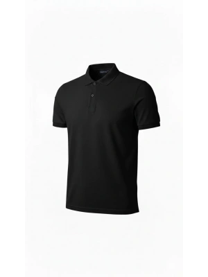 Erkek Pike Kumaş Düğmeli Yaka Regular Fit Günlük Kısa kol Tişört T-shirt - Siyah