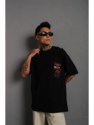 Erkek Sırt Baskılı A Kalite Oversize T-shirt - Siyah