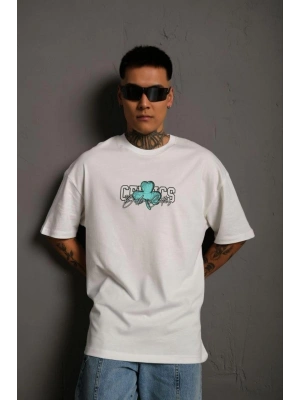 Erkek Sırt Baskılı T-shirt - Beyaz