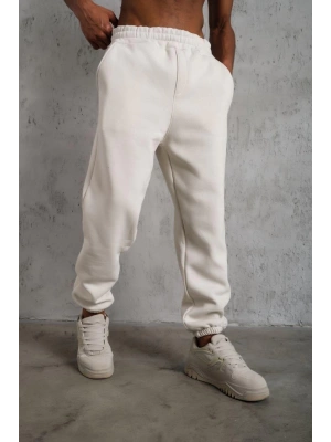 Erkek Üç İplik Alt Eşofman Lastikli - Beyaz