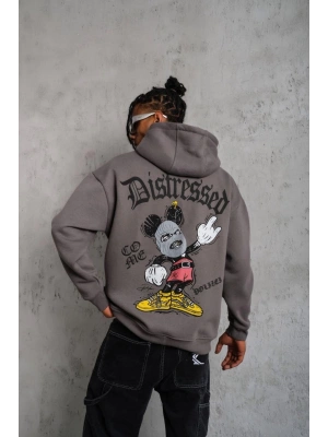 Erkek Üç İplik Baskılı Kapüşonlu Sweat - Gri