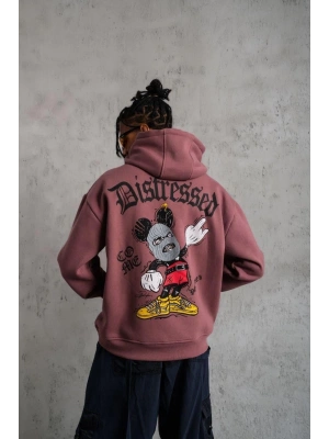 Erkek Üç İplik Baskılı Kapüşonlu Sweat - Gül Kurusu