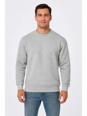 Erkek Üç İplik Düz Bisiklet Yaka SweatShirt - Gri