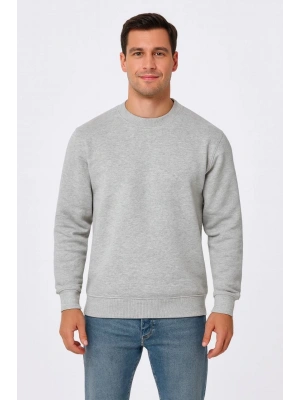 Erkek Üç İplik Düz Bisiklet Yaka SweatShirt - Gri