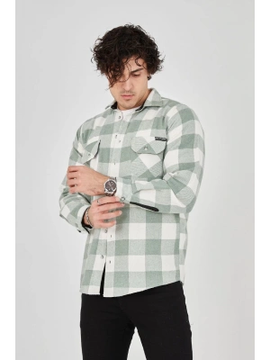 Erkek Uzun Kollu Oduncu Gömlek - Mint yeşili