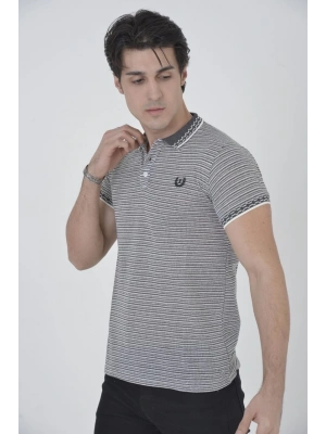 Erkek Yakalı Slim Fit Dokuma T-Shirt - Beyaz