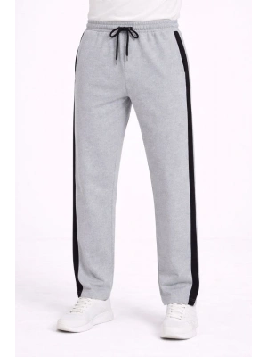 Erkek Yandan Şeritli Boru Paça Eşofman Altı 3 iplik Pamuklu Eşofman - Gri