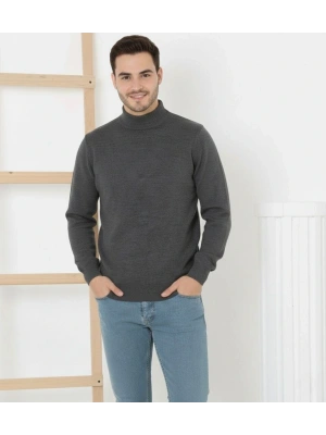 Erkek Yarım Boğaz Triko Kazak yumuşak dokulu Pamuklu ince Dokuma, uzun kollu Rahat Regular kalıp - Füme