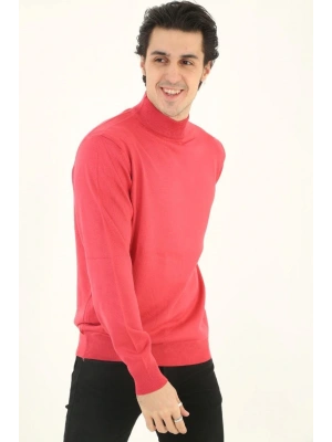 Erkek Yarım Boğaz Triko Kazak yumuşak dokulu Pamuklu ince Dokuma, uzun kollu Rahat Regular kalıp - Pembe