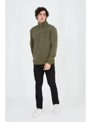 Erkek Yarım Fermuarlı Baskılı Sweat - Yeşil