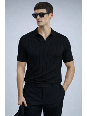 erkek yazlık kısa kollu slim fit polyemid kumaş kalitesi triko tişört Siyah