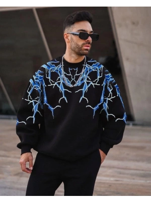 Erkek Yıldırım Bisiklet Yaka Sweat - Siyah
