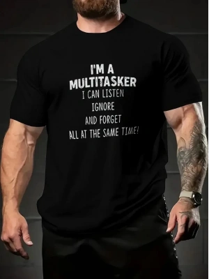 Erkekler İçin Tişörtler, Komik Multitasker Baskılı Tişört, Yaz İlkbahar Sonbahar İçin Günlük Kısa Kollu Oversize Tişört, Hediye Olarak Üstler - Siyah