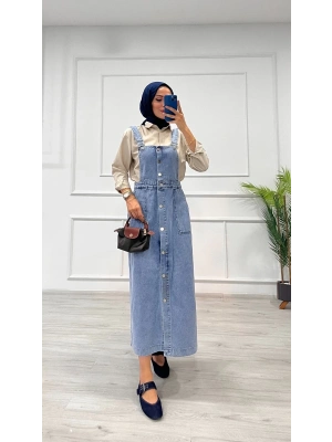 Etekli salopet enzim süper taş yıkama buz mavi d 2521