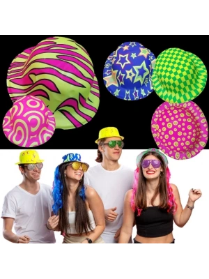 Farklı Desenlerde Plastik Neon UV Işık Parti Şapkası 1 Adet