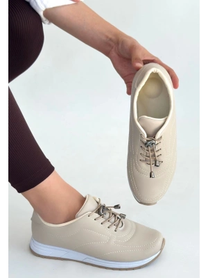 Finna Bej Cilt Bağcıklı Spor Ayakkabı