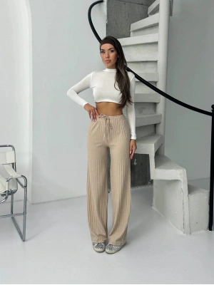 Fitilli şardonlu pantolon bej a4058