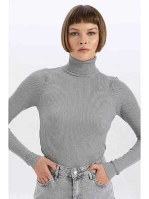 Fitted Balıkçı Yaka Basic Düz Triko Kazak