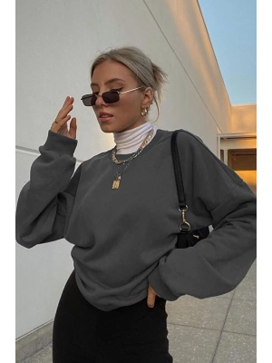 Füme Bisiklet Yaka Basic Sweatshirt MG1559