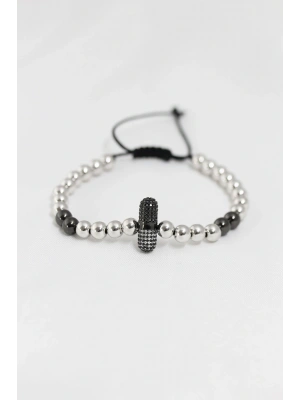 Füme Gümüş Renk Çelik Zirkon Objeli Asansörlü Bileklik