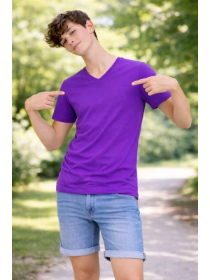 Genç Erkek Çocuk V Yaka Tişört Yazlık Model Günlük Basic Body - Mor