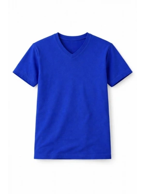 Genç Kız Çocuk V Yaka Tişört Yazlık Model Günlük Basic Body - Saks Mavisi