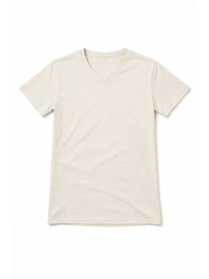 Genç Kız Çocuk V Yaka Tişört Yazlık Model Günlük Basic Body - Taş