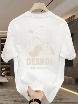 Geniş Kesim Pamuklu Tişört - GANDHI The Project Baskılı, Beyaz, Rahat Kesim, Kısa Kollu, Günlük Kıyafet, Her Gün Giyilebilecek Tişört- Beyaz