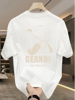 Geniş Kesim Pamuklu Tişört - GANDHI The Project Baskılı, Beyaz, Rahat Kesim, Kısa Kollu, Günlük Kıyafet, Her Gün Giyilebilecek Tişört- Beyaz