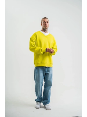 Geniş V yaka Kol Ribana Detaylı SweatShirt - Sarı
