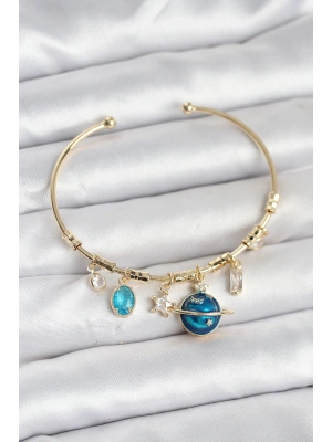 Gezegen Charmlı Gold Renk Pirinç Kadın Bileklik