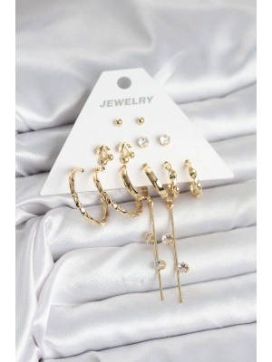 Gold Renk 6 Çift Pirinç Kadın Küpe Seti