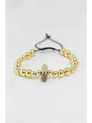 Gold Renk Çelik Zirkon Objeli Asansörlü Bileklik