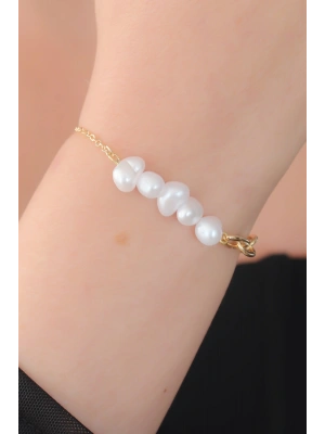 Gold Renk İnci Boncuk Model Kadın Bileklik