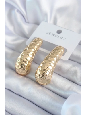 Gold Renk İşleme Detay Pirinç Kadın Küpe