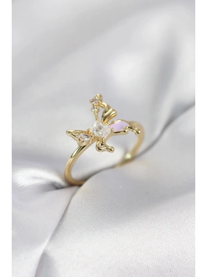 Gold Renk Kelebek Model Zirkon Taşlı Kadın Yüzük
