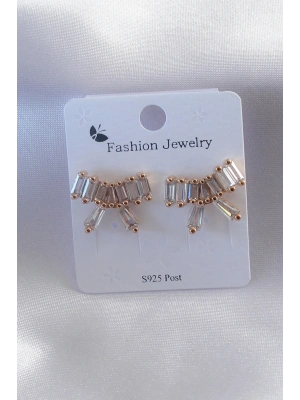 Gold Renk Kurdele Model Zirkon Taşlı Kadın Küpe